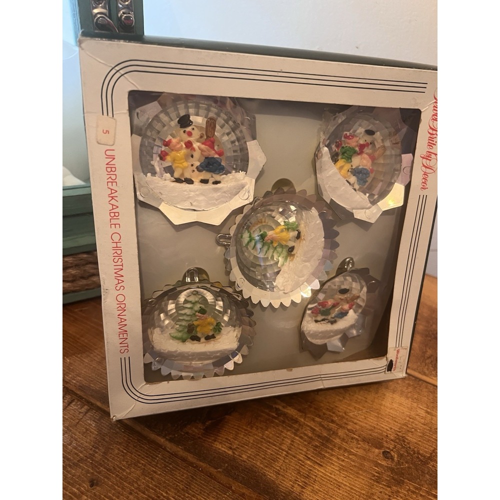 Vintage Jewelbrite by Decor Diorama Disco Ball Ornament Box Set Snowman Elves